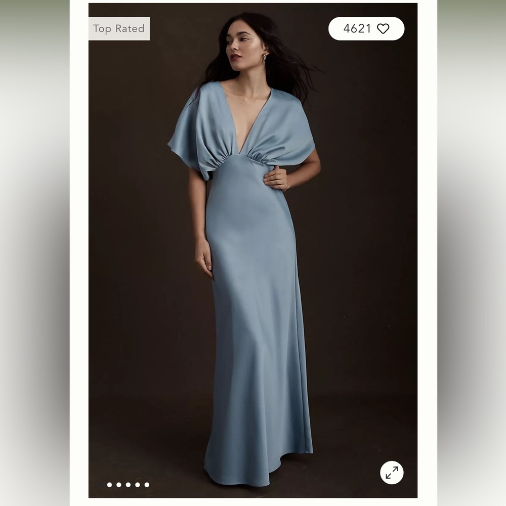BHLDN Leila Deep-V Flutter-Sleeve Satin A-Line Gown (NEW WITH TAGS)